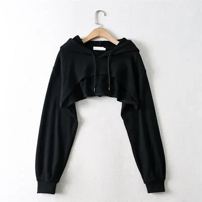 Hoodie Female Hoodie Personality Irregular Crop Ultra Short Style Long Sleeve Top Female Drop Shipping Sweatshirt Y2k Clothes